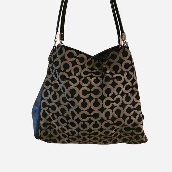 Coach Women's Black Circle Pattern Leather Hobo Bag - Picture 1 of 6